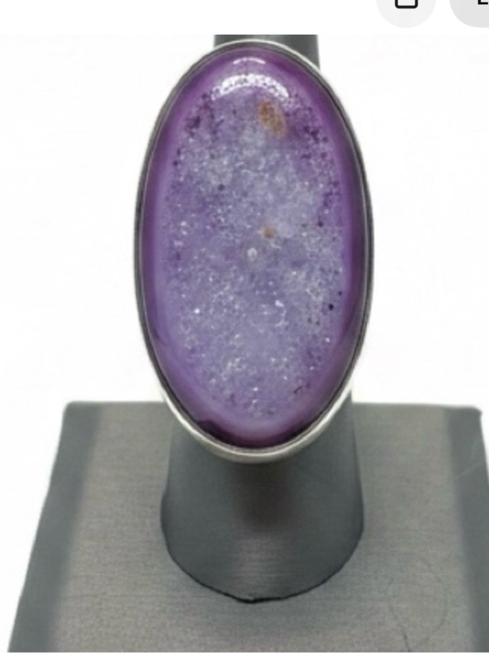 Amy Kahn Russell 925 Sterling Purple Druzy Statement Ring  7.5